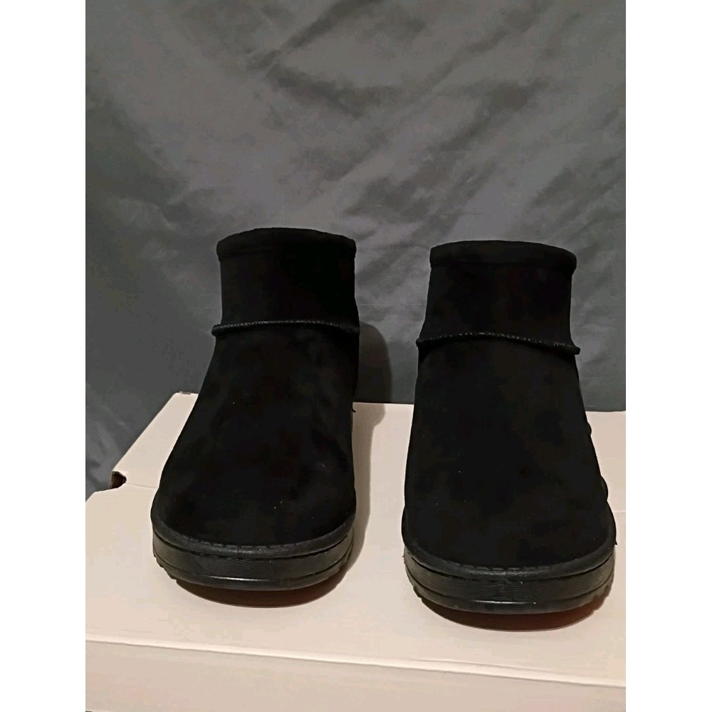 So Women's Lupita Comfort‎ Pull On Fuzzy Cozy Mini Boots Black Size:6